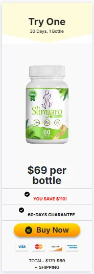 "Advertisement for Slimya, featuring the 'Best Value' offer for a 180-day supply with six bottles. Highlights include a major discount, savings of $780, a 60-day guarantee, and free shipping."