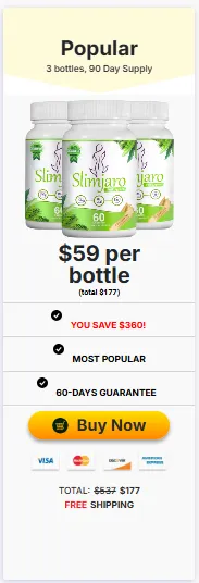 Alternative Text (alt text): "Promotional ad for Slimyaro, a popular supplement. Featuring a three-bottle package, a 90-day supply, with a special discount and a 60-day guarantee."